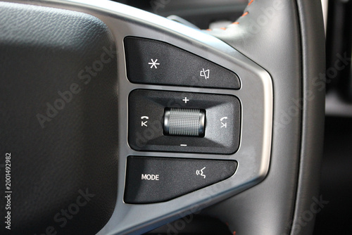 Audio buttons on the right side of a new vehicle steering wheel