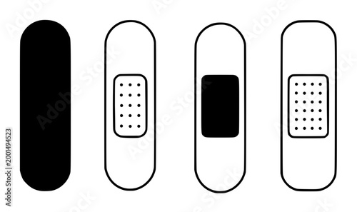 Adhesive bandage set minimalist icon in silhouette and outline design