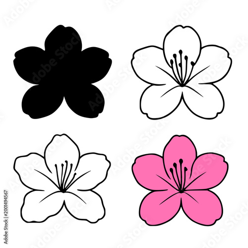 Azalea minimalist icon set in silhouette and outline design