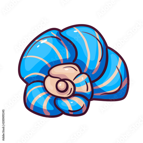 Blue nautilus seashell illustration isolated on light background. spiral marine shell design for ocean theme, beach decor, summer travel, nature and coastal graphic projects