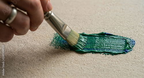 Vibrant Green Brushstroke on Textured Canvas