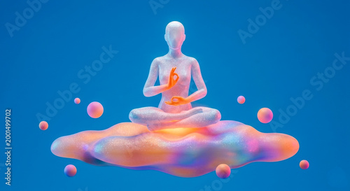 Luminous Zen Figure Floating in Space