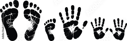 Family handprint footprint silhouettes parent child baby prints identity vector illustration collection black symbol design set