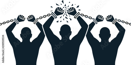 Prisoner silhouettes breaking chains freedom concept rebellion justice protest empowerment human rights vector illustration design symbol