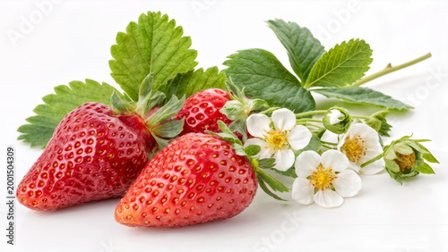 Fresh Garden Strawberries with White Blossoms