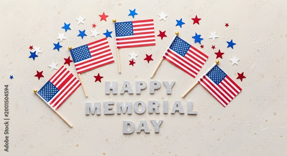 Fototapeta premium Memorial day usa patriotic american flags and festive decorations for remembrance