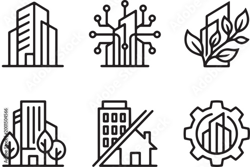 smart city and eco technology icons set sustainable urban development green energy symbols vector illustration