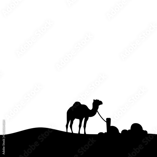 Silhouette of a camel in the desert wilderness illustration