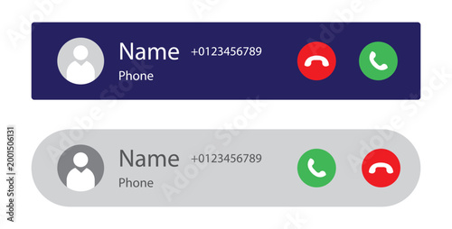 Принти на полотні Incoming Call Screen Notification UI Set, Mobile Phone Call Popup Alert Bar with Accept and Decline Buttons in Dark, Light and Navy Vector for App Design