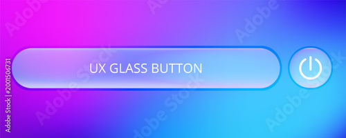 Translucent glass UI element with liquid bubble effect and neon glow. Premium app button featuring transparent frame, ideal for modern website navigation and tech interfaces.