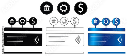 Tableau sur toile Contactless Credit Card and Automated Banking Icon Set: NFC Payment with Bank, S