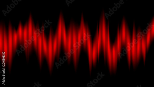 Vibrant Audio Spectrum: A captivating red audio spectrum pulsates against a stark black backdrop, creating a visually striking representation of sound waves and audio frequencies.