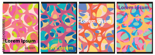 set of psychedelic web cover art poster or banner , colorful abstract wall decoration, phone screen ,  interior background , vintage wallpaper