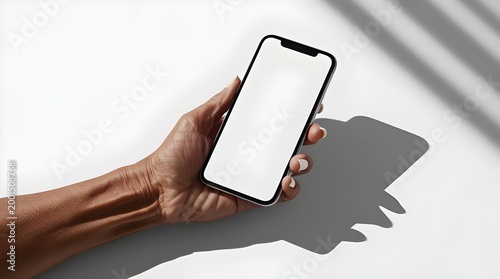 Hand Holding Smartphone Blank Screen Mockup Isolated on White Background – Mobile App UI Template