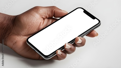 Hand Holding Smartphone Blank Screen Mockup Isolated on White Background – Mobile App UI Template