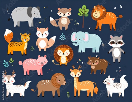Whimsical Cartoon Woodland and Savanna Animals Pattern
