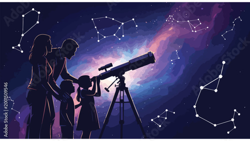 Family Stargazing Telescope Night Sky Constellations Astronomy Education