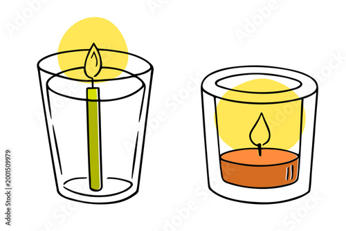 Burning candle doodle, hand drawn flame with wax drips memorial memory contour, blackout time candlelight for power outage romantic dinner. Isolated. Vector illustration