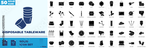 Disposable Tableware Solid Editable Icons set