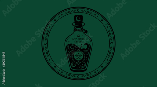 Magic Potion Bottle Illustration in Vintage Style.