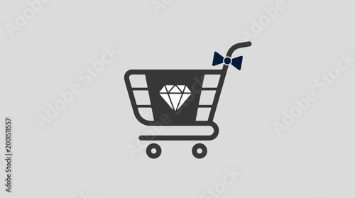 Luxury shopping cart icon with a diamond and bowtie symbol.