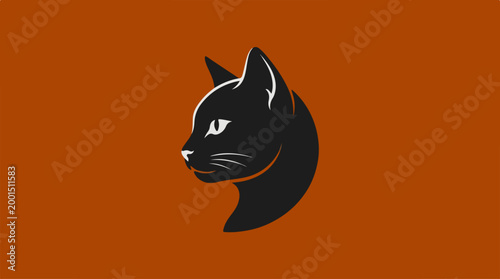 Minimalist black cat head logo on brown background.
