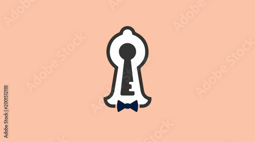 Minimalist keyhole icon design with a sophisticated bow tie element.
