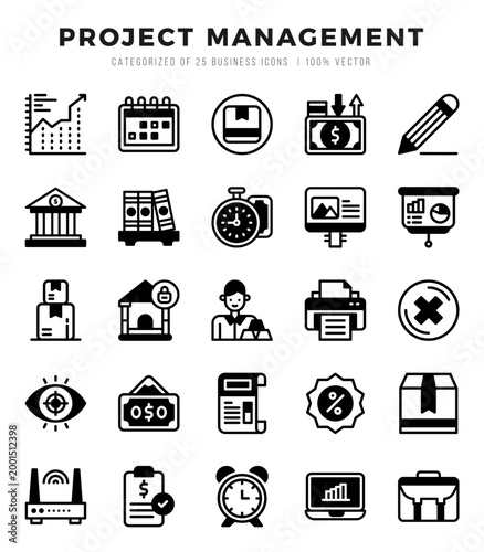 Vector icons set of Project Management. Lineal Filled style Icons.