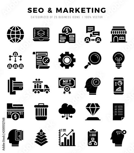 SEO & Marketing icons set for website and mobile site and apps.