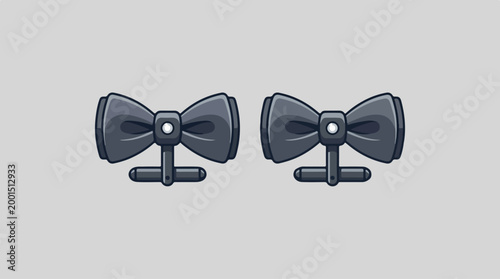 Pair of elegant dark grey bow tie cufflinks for men.
