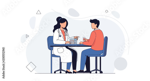 Doctor consulting patient in clinic, medical consultation, healthcare concept