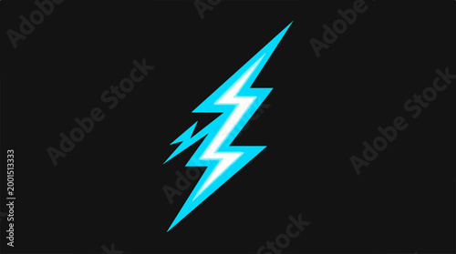 Vibrant Neon Blue Lightning Bolt Icon on Black Background.