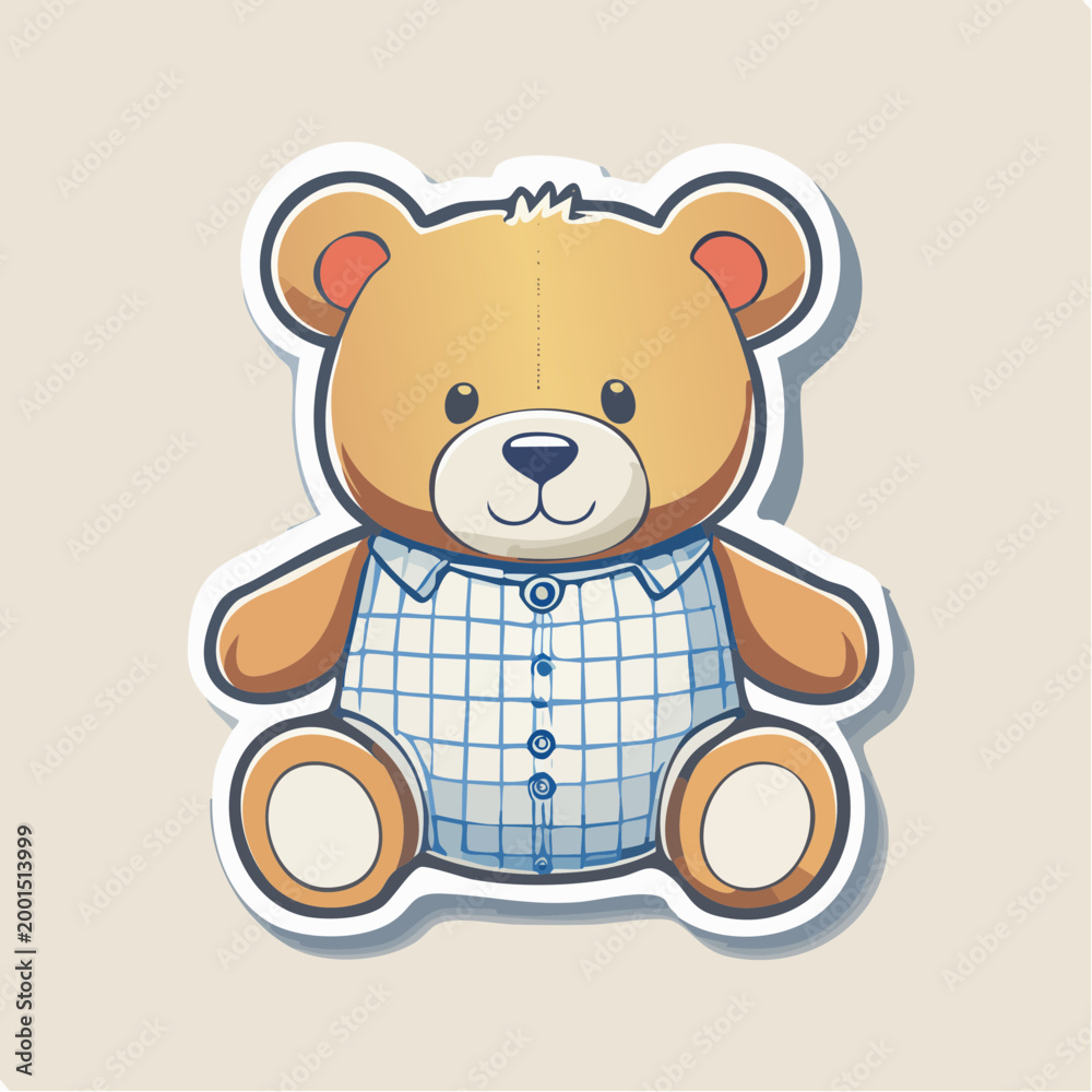 Obraz premium Cute Teddy Bear Wearing a Plaid Shirt Sticker