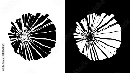 Broken Glass Circles with Cracks. Abstract Comic Book Flash Explosion Blast Radial Lines. Shattered, Fractured and Broken Geometric Circles. Damaged Texture. Vector Illustration.