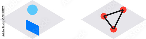 Simple isometric icons for user account and social network connectivity on a clean white background