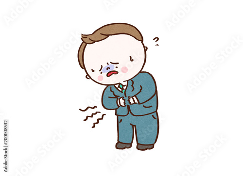 Quadro em tela A businessman in a suit suffering from sudden stomach pain and holding his stoma