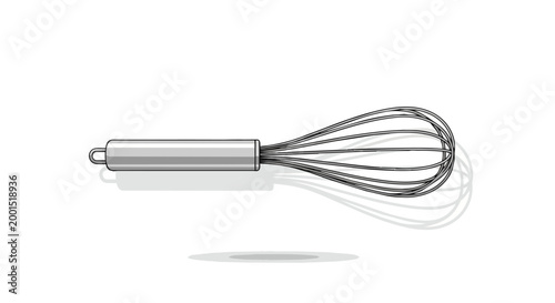 Realistic Stainless Steel Kitchen Whisk Vector Illustration Isolated on White Background for Baking and Cooking Design