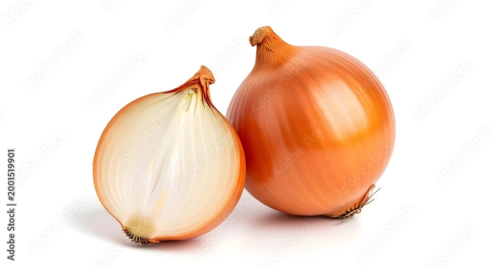 Fototapeta premium Two Onions: Whole and Halved Ready for Cooking and Flavoring.