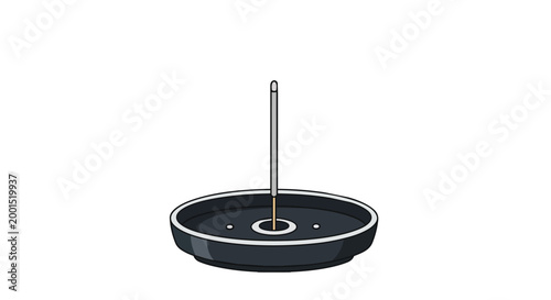 Minimalist Incense Stick in Black Ceramic Burner Holder Vector Illustration for Meditation and Relaxation