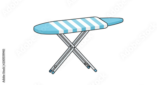 Vector Illustration of a Blue and White Striped Folding Ironing Board for Household Laundry and Housework