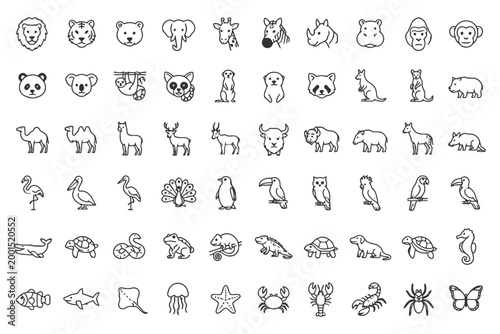 Animal outline icon set featuring diverse species.
