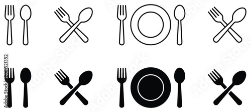 Cutlery Set Icon: minimalist and modern design with essential dining utensils. elegant illustration, clean aesthetic, food symbol, kitchenware, dinning tools.