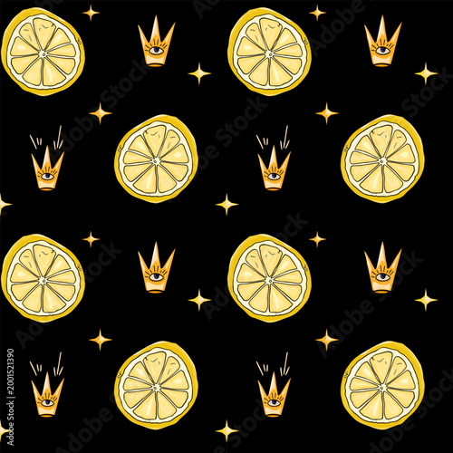 Lemon slices and evil eye crowns spiritual pattern