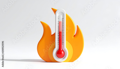 Thermometer Showing High Temperature Against Fiery Background.