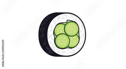 Fresh Cucumber Sushi Roll Illustration - Kappa Maki Japanese Food Vector Icon