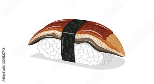 Japanese Unagi Nigiri Sushi Illustration with Grilled Eel and Sweet Glaze Vector