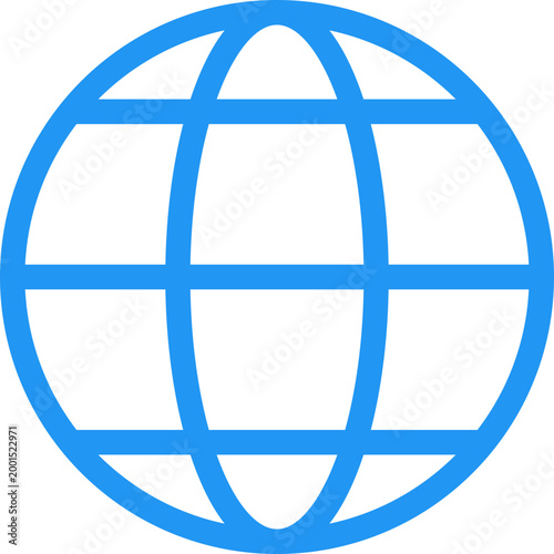 Minimalist blue globe icon representing global connectivity world map grid and international data network illustration
