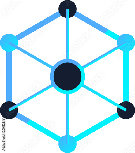 Modern blue hexagonal network node icon representing connectivity technology and digital data infrastructure system illustration