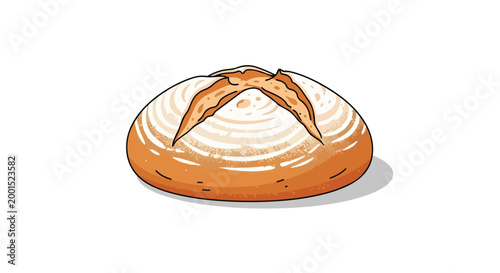 Fresh Artisan Sourdough Bread Loaf Vector Illustration - Crusty Round Boule Bakery Graphic Isolated on White Background