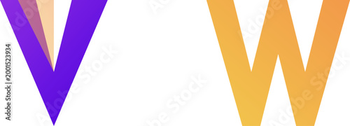 Modern minimalist layered lettermark icons featuring the alphabetical letters V and W in vibrant illustration